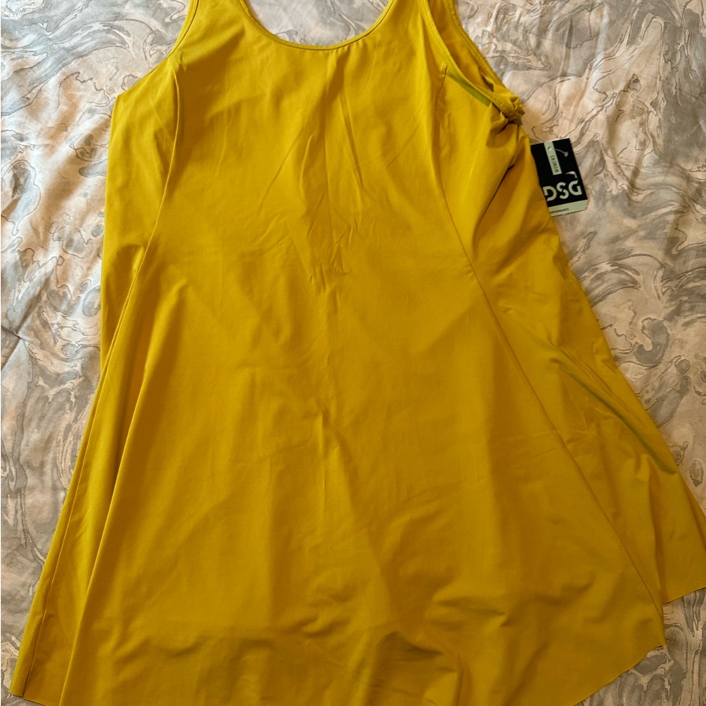 DSG Women's Flounce Dress XXL Mustard Color Built In Body Suit NWT